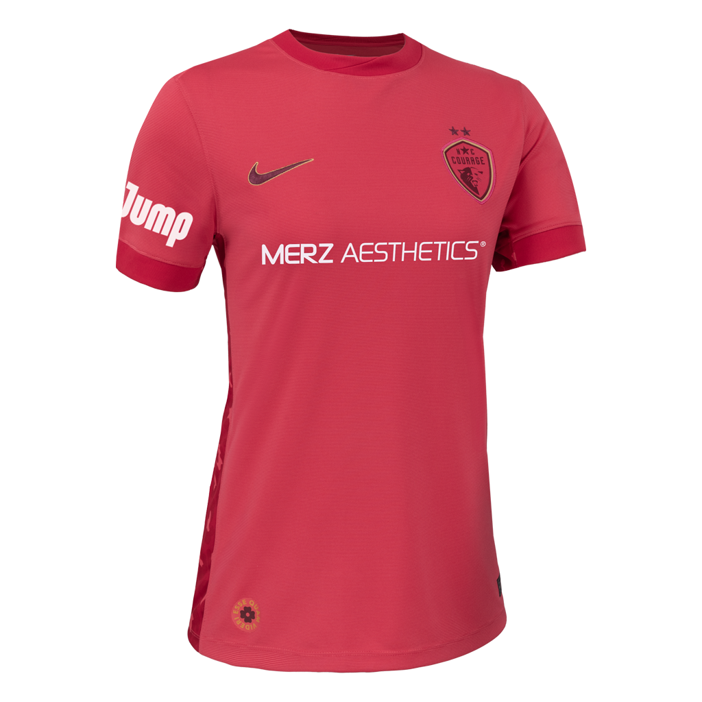 Pink sports jersey with branding on a white background