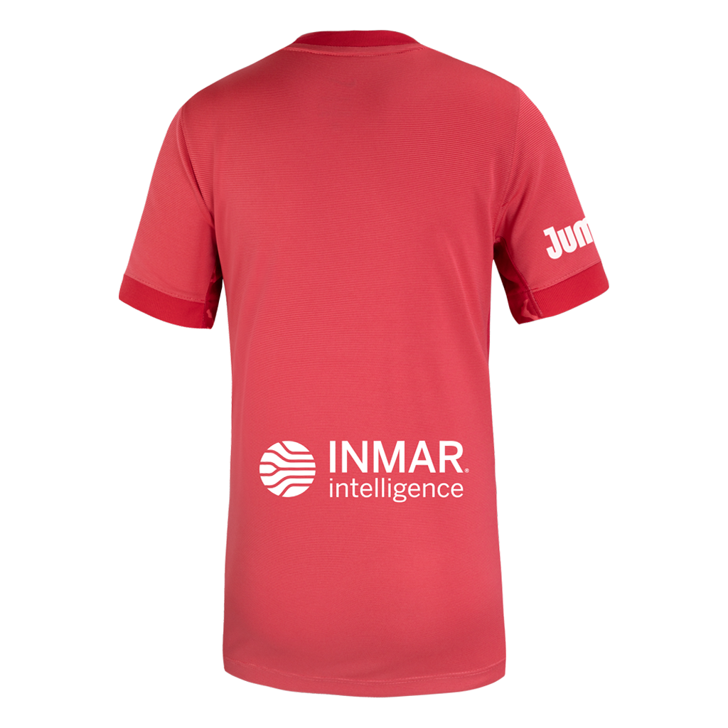 Pink sports jersey with branding on a white background