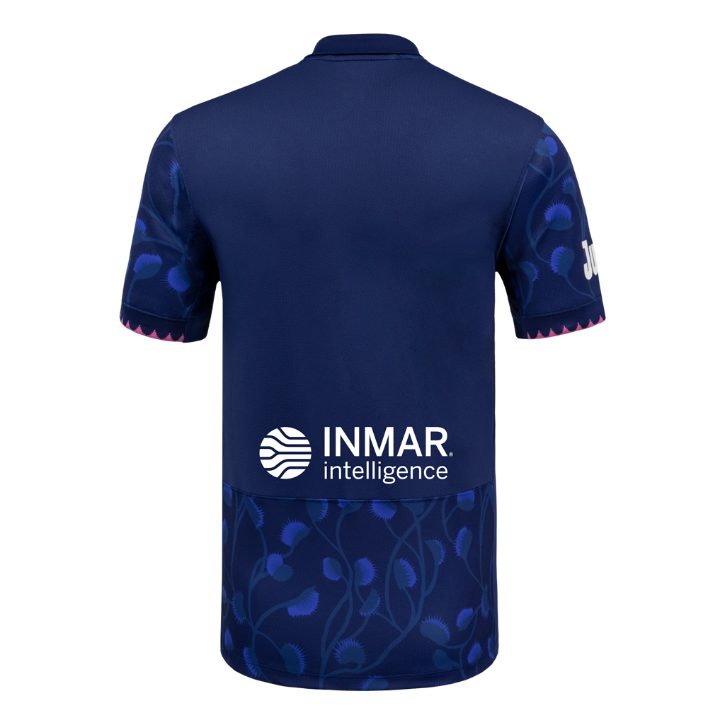 Navy blue sports jersey with INMAR Intelligence logo on a white background