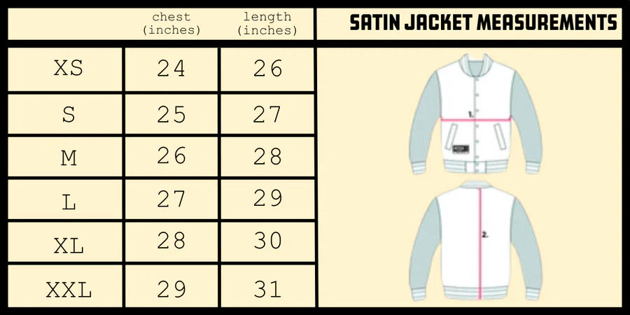 Satin Jacket Measurements table