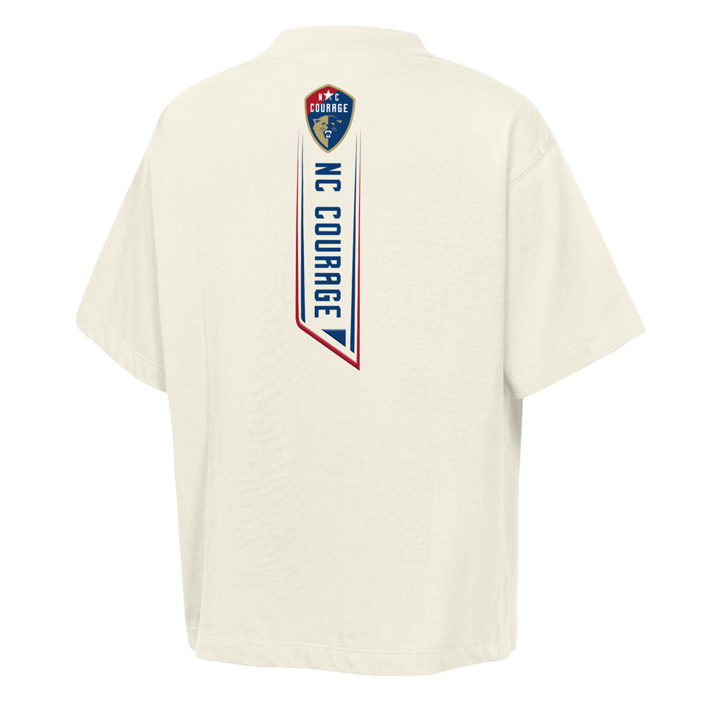 White t-shirt with 'NC Courage' logo on the back against a white background