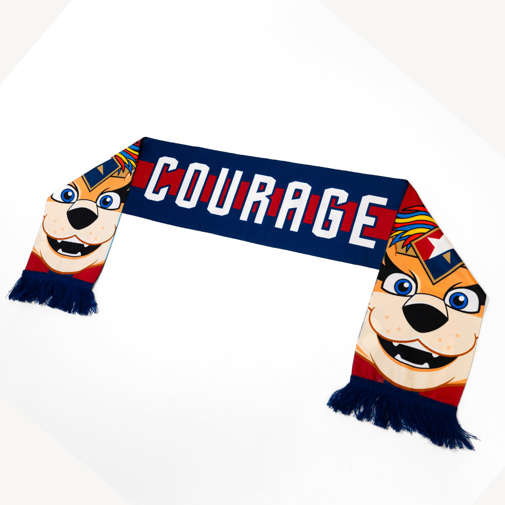 NC Courage red and blue Roary scarf from the other side