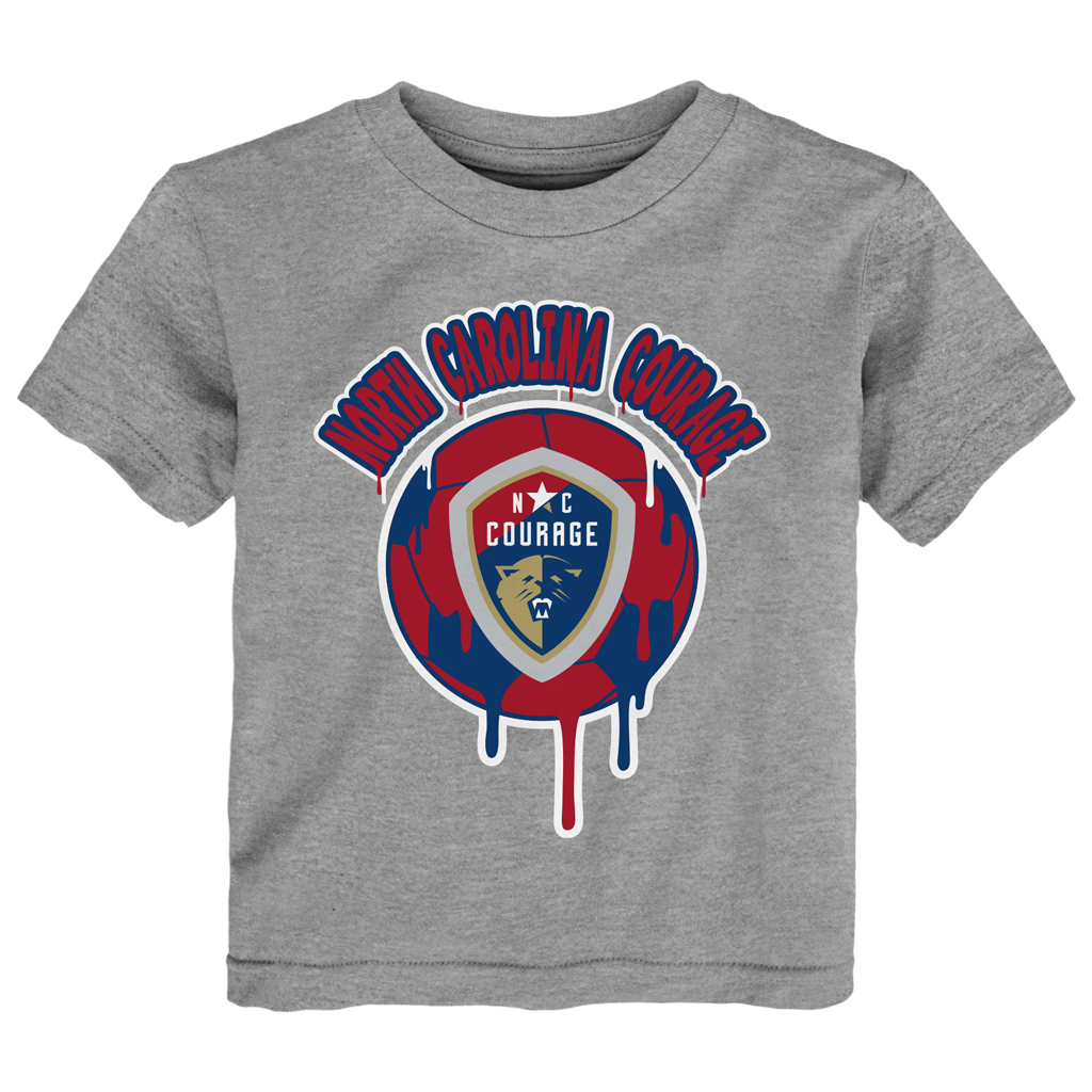 Gray t-shirt with 'North Carolina Courage' logo on a white background
