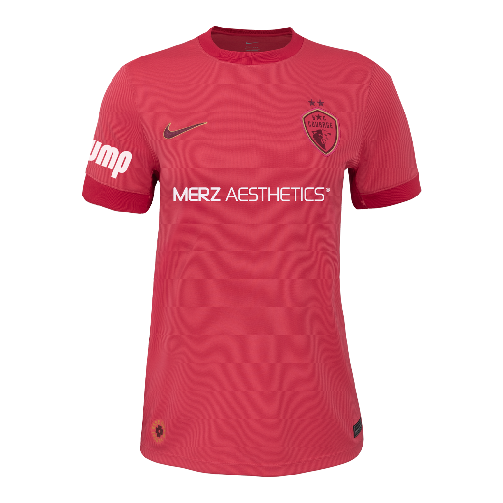 Pink sports jersey with branding on a white background