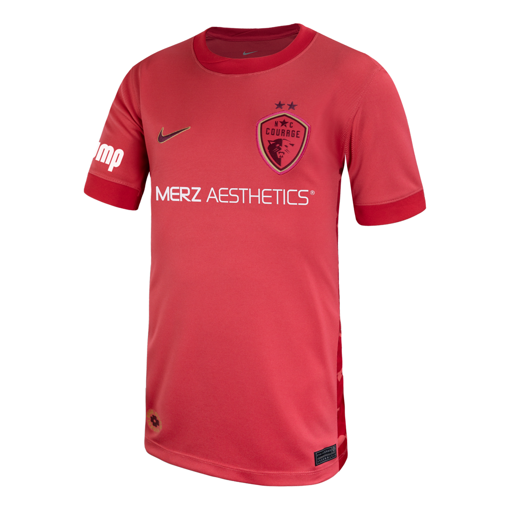 Pink sports jersey with branding on a white background