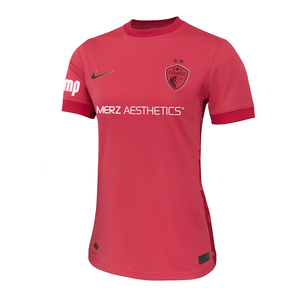 Pink sports jersey with branding on a white background