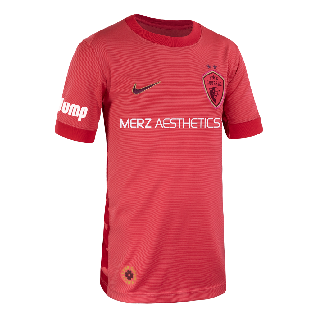 Pink sports jersey with branding on a white background