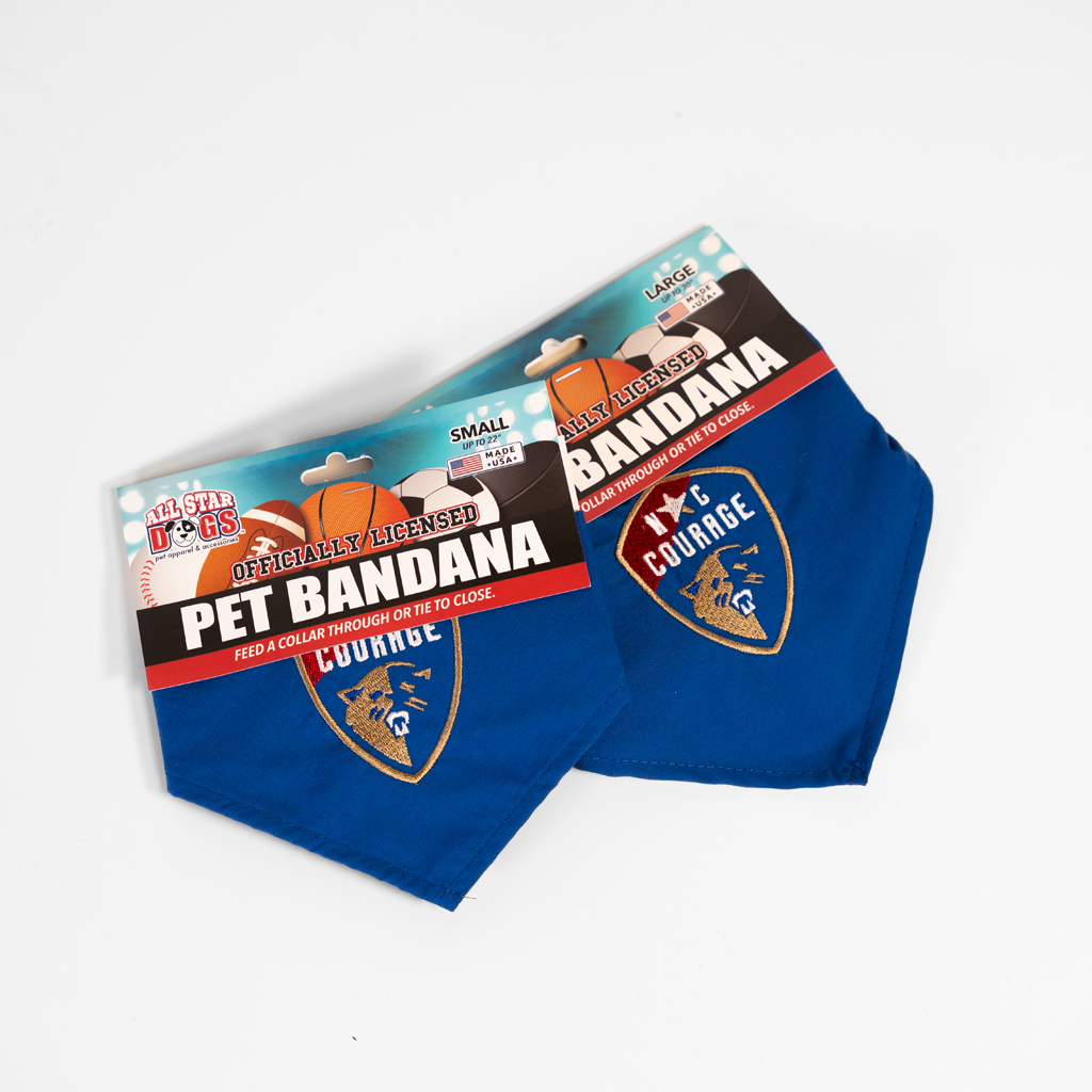 2 blue pet bandana with packaging on a white background