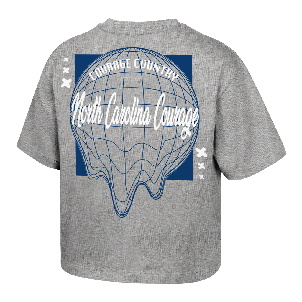 Gray t-shirt with 'North Carolina Courage' graphic on a white background