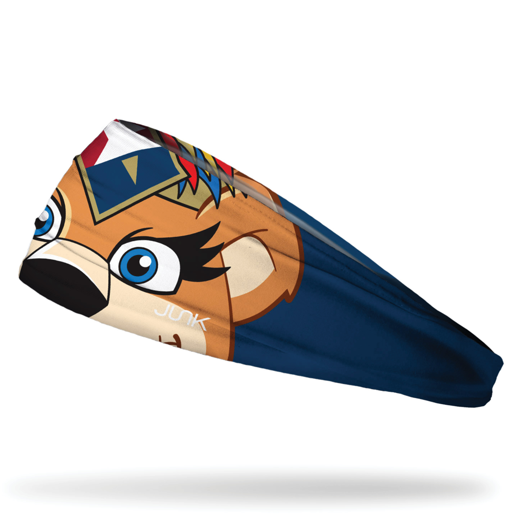 NC Courage headband with closeup cartoon image of Roary's face. Junk logo visible on the bottom. 